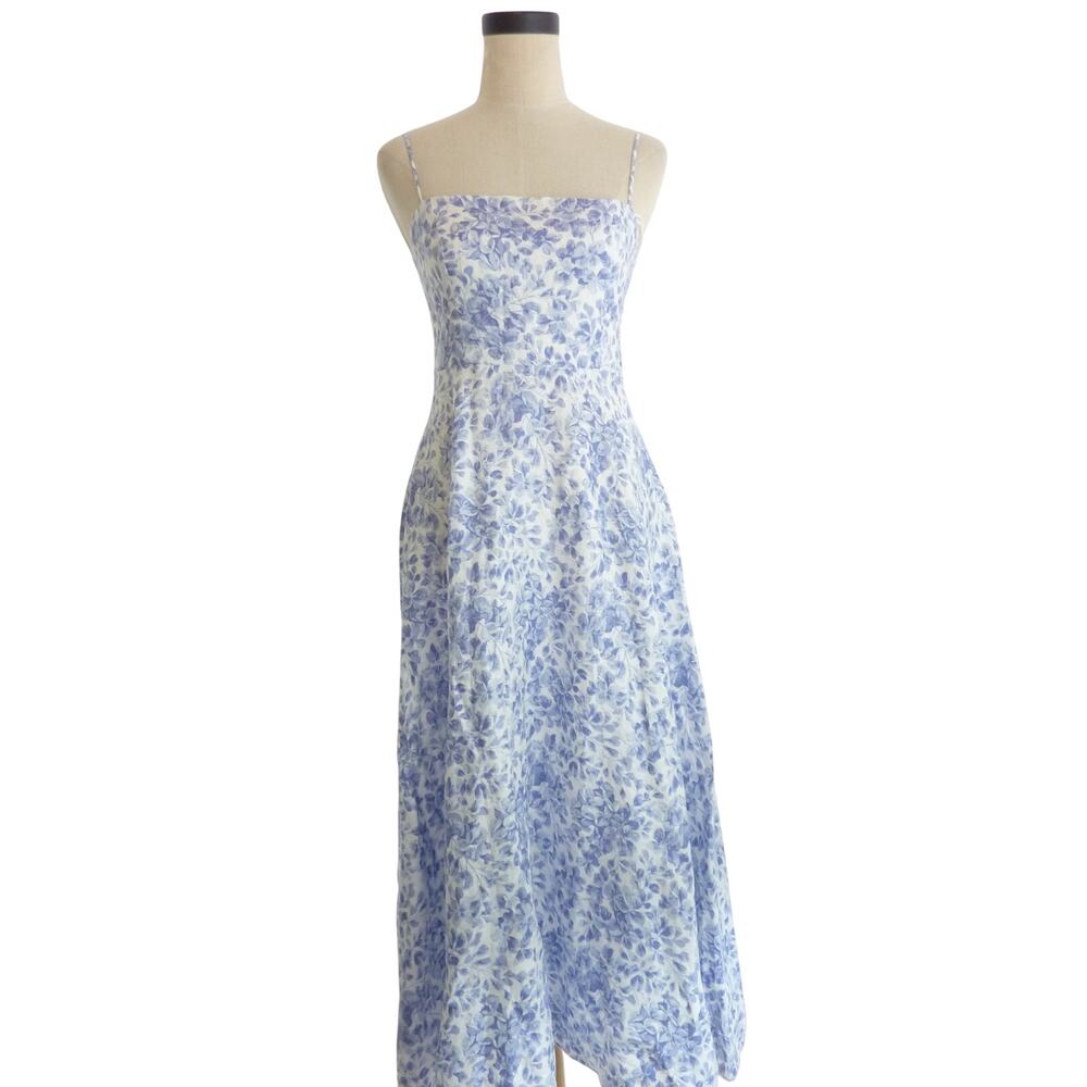 Reformation Monette Linen Dress Blue Floral 4 Midi Sundress A Line Cottagecore